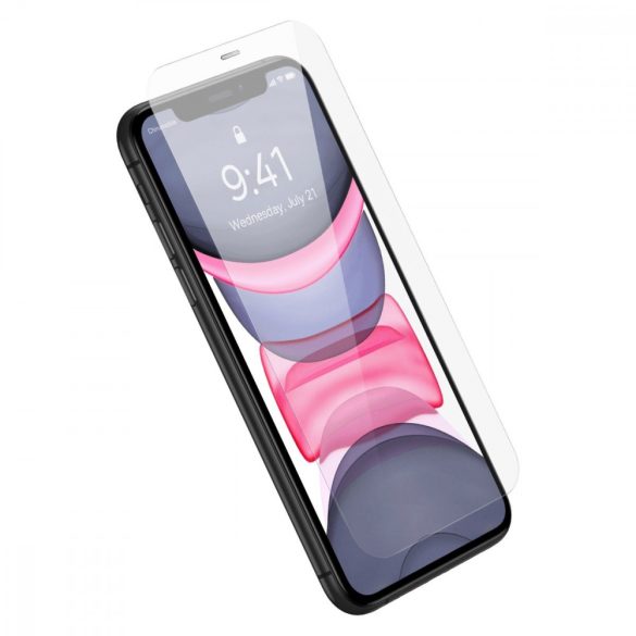 Baseus teljes képernyős edzett üveg iPhone 11 / XR hangszóró védelemmel 0,4 mm + rögzítő készlet fólia