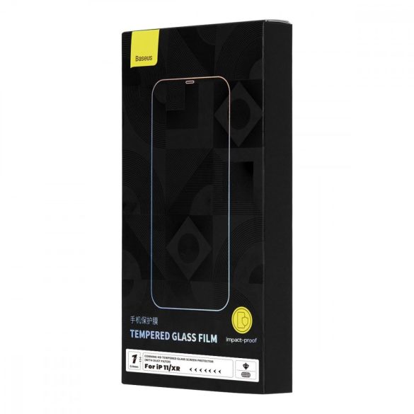 Baseus teljes képernyős edzett üveg iPhone 11 / XR hangszóró védelemmel 0,4 mm + rögzítő készlet fólia