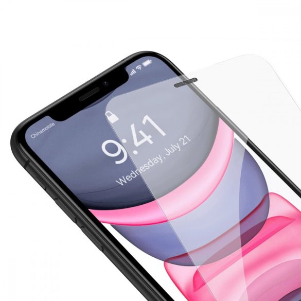 Baseus teljes képernyős edzett üveg iPhone 11 / XR hangszóró védelemmel 0,4 mm + rögzítő készlet fólia