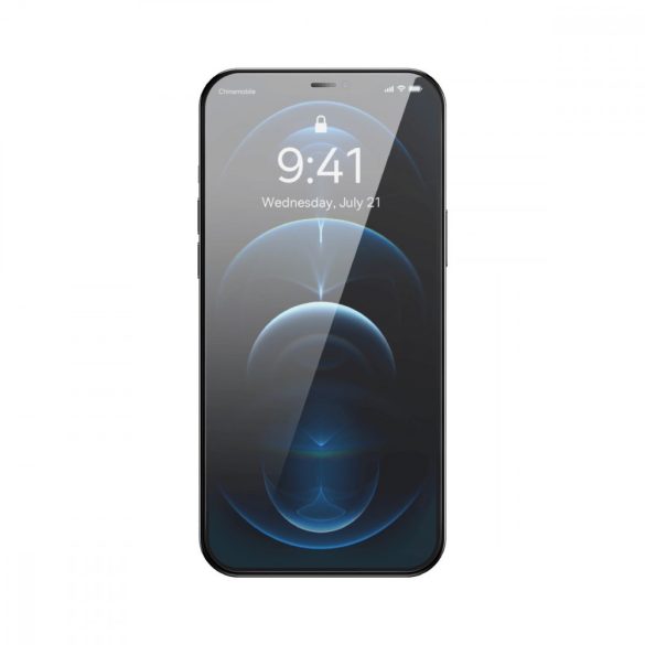 Baseus teljes képernyős edzett üveg iPhone 12 Pro Max hangszóró védelemmel 0,4 mm + rögzítő készlet fólia