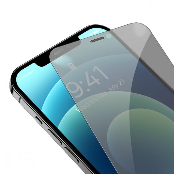 Baseus Privacy edzett üveg iPhone 12 Pro / 12 teljes képernyős 0,4 mm-es adatvédelmi szűrő Anti Spy + szerelési készlet fólia