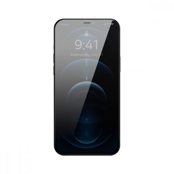 Baseus Privacy edzett üveg iPhone 12 Pro Max teljes képernyős 0,4 mm-es adatvédelmi szűrő Anti Spy + szerelési készlet fólia