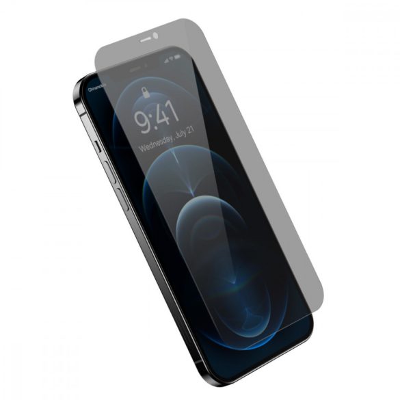 Baseus Privacy edzett üveg iPhone 12 Pro Max teljes képernyős 0,4 mm-es adatvédelmi szűrő Anti Spy + szerelési készlet fólia