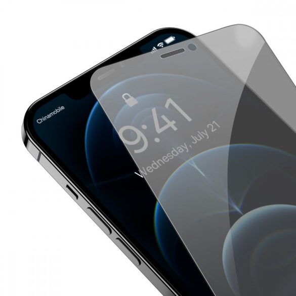 Baseus Privacy edzett üveg iPhone 12 Pro Max teljes képernyős 0,4 mm-es adatvédelmi szűrő Anti Spy + szerelési készlet fólia