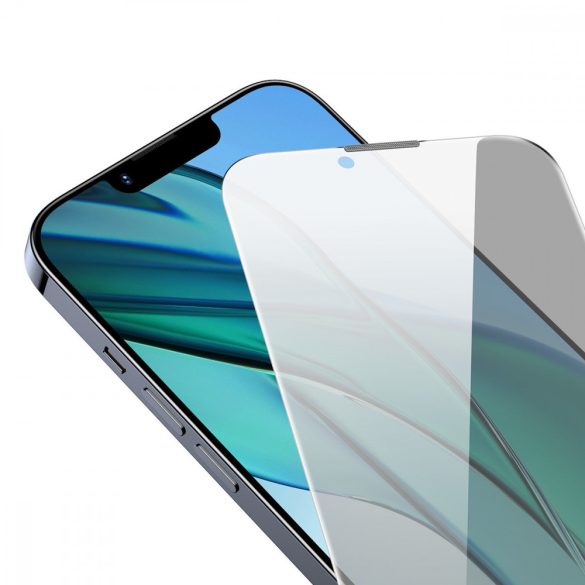 Baseus Privacy edzett üveg iPhone 14 / 13 Pro / 13 teljes képernyős 0,4 mm-es adatvédelmi szűrő Anti Spy + szerelési készlet fólia