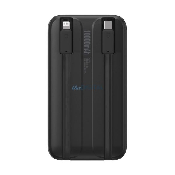 Baseus Comet Series powerbank kijelzővel 10000mAh 22.5W - fekete 1xUSB-A és 1xUSB-C bemenettel + beépített Type-C és Lightning kábellel + USB-A - Type-C kábellel (fekete, 30 cm)