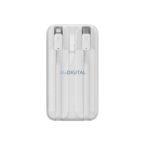 Baseus Comet Series powerbank kijelzővel 10000mAh 22.5W - fehér 1xUSB-A és 1xUSB-C bemenettel + beépített Type-C és Lightning kábellel + USB-A - Type-C kábellel (fehér, 30 cm)