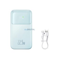   Baseus Comet Series powerbank kijelzővel 10000mAh 22.5W - kék 1xUSB-A és 1xUSB-C bemenettel + beépített Type-C és Lightning kábellel + USB-A - Type-C kábellel (fehér, 30 cm)
