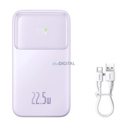  Baseus Comet Series powerbank kijelzővel 10000mAh 22.5W - lila 1xUSB-A és 1xUSB-C bemenettel + beépített Type-C és Lightning kábellel + USB-A - Type-C kábellel (fehér, 30 cm)