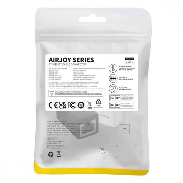 Baseus AirJoy Series RJ-45 Ethernet kábelcsatlakozó 1 db - fekete