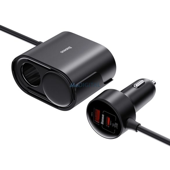 Baseus High Efficiency Pro szivargyújtó elosztó és autós töltő 1xUSB-A és 1xUSB-C csatlakozással 30W - fekete