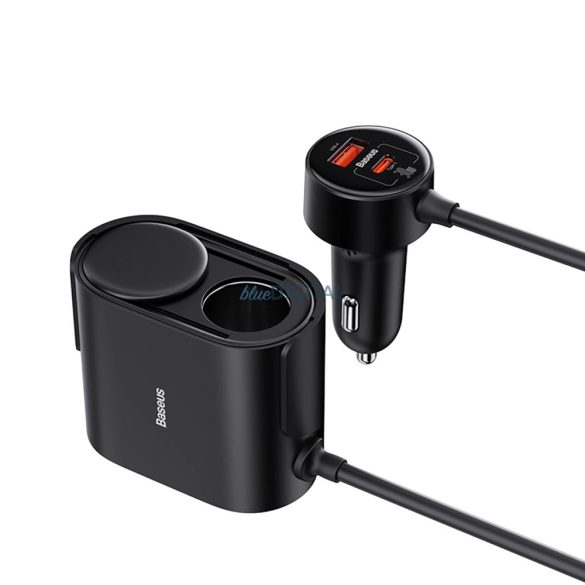 Baseus High Efficiency Pro szivargyújtó elosztó és autós töltő 1xUSB-A és 1xUSB-C csatlakozással 30W - fekete