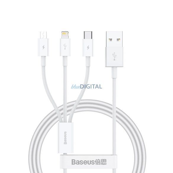 Baseus Superior Series USB-A - Type-C / Lightning / microUSB kábel 3.5A 1m - fehér