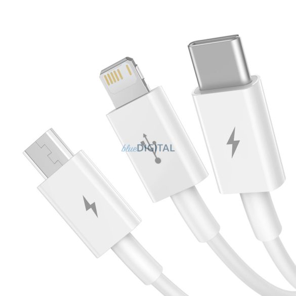 Baseus Superior Series USB-A - Type-C / Lightning / microUSB kábel 3.5A 1m - fehér