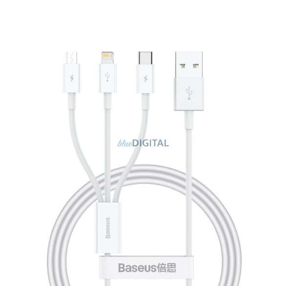 Baseus Superior Series USB-A - Type-C / Lightning / microUSB kábel 3.5A 0.5m - fehér