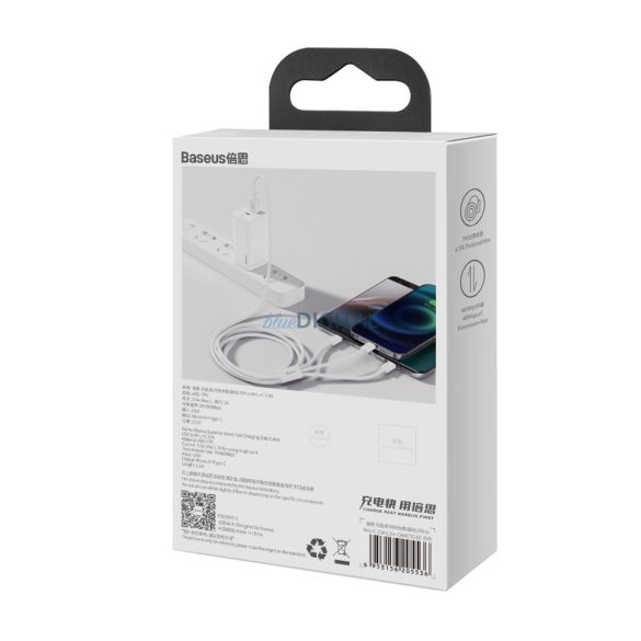 Baseus Superior Series USB-A - Type-C / Lightning / microUSB kábel 3.5A 0.5m - fehér