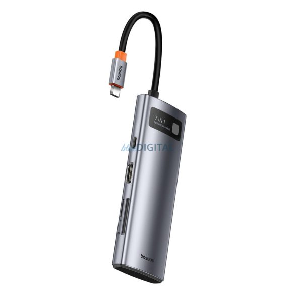 HUB 7in1 Baseus Metal Gleam sorozat USB-C-ről USB-C PD / 3x USB-A / HDMI / SD TF - szürke