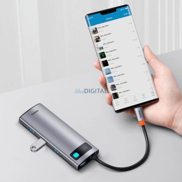 HUB 7in1 Baseus Metal Gleam sorozat USB-C-ről USB-C PD / 3x USB-A / HDMI / SD TF - szürke