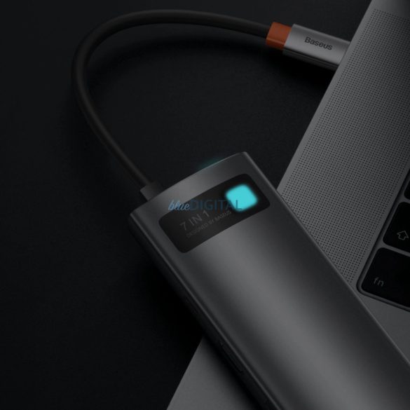 HUB 7in1 Baseus Metal Gleam sorozat USB-C-ről USB-C PD / 3x USB-A / HDMI / SD TF - szürke