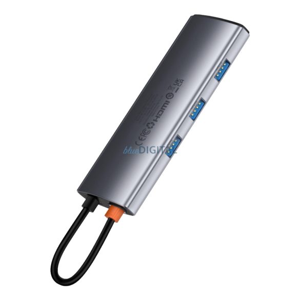 HUB 7in1 Baseus Metal Gleam sorozat USB-C-ről USB-C PD / 3x USB-A / HDMI / SD TF - szürke