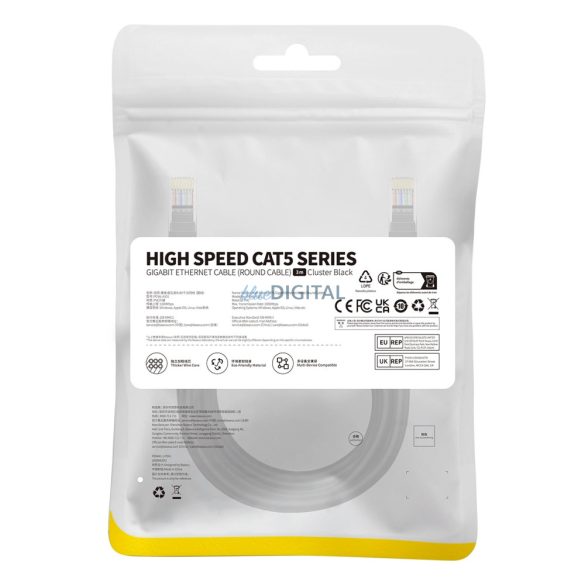 Baseus High Speed Cat 5 RJ-45 1000Mb/s Ethernet kábel 3m kör alakú - fekete