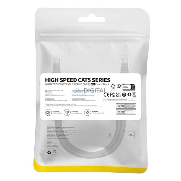 Baseus High Speed Cat 5 RJ-45 Ethernet kábel 1000Mb/s 1.5m kör alakú - fekete