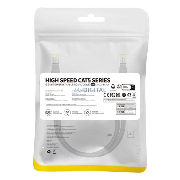 Baseus High Speed Cat 5 RJ-45 Ethernet kábel 1000Mb/s 0.5m kerek - fekete