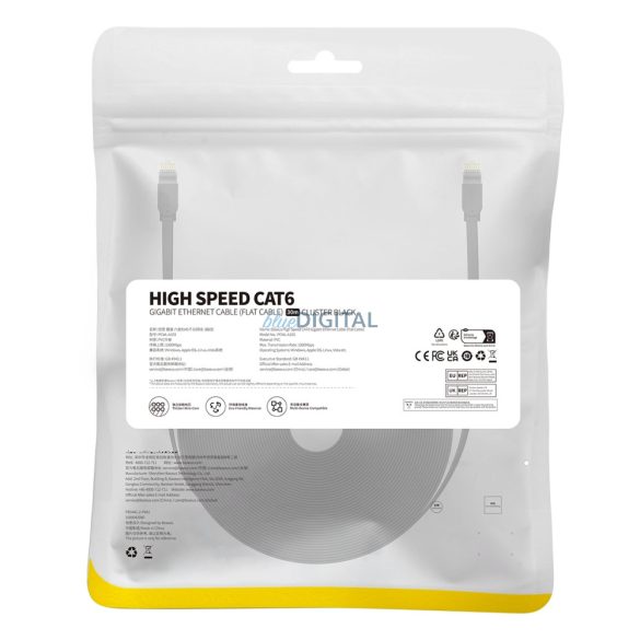 Baseus Nagy sebességű Cat 6 RJ-45 1000Mb/s Ethernet kábel 30m lapos - fekete