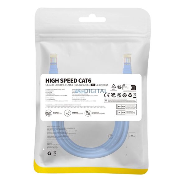 Baseus High Speed Cat 6 RJ-45 1000Mb/s Ethernet kábel 3m kerek - kék