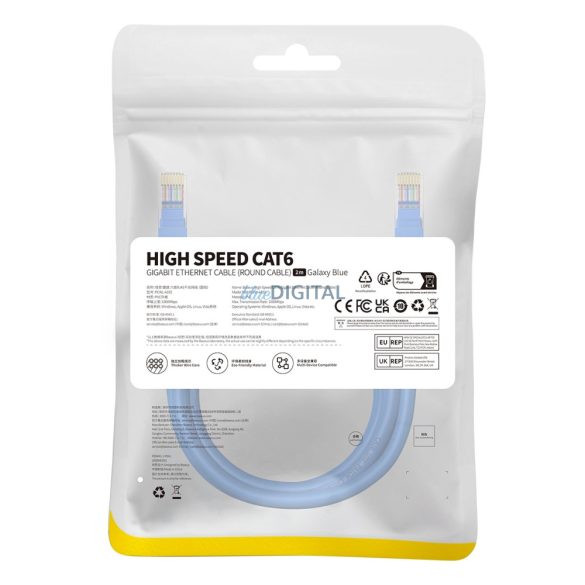 Baseus High Speed Cat 6 RJ-45 1000Mb/s Ethernet kábel 2m kerek - kék