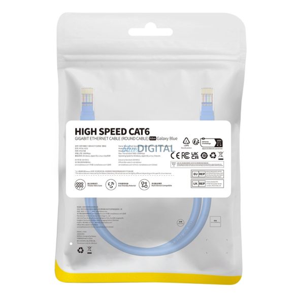 Baseus High Speed Cat 6 RJ-45 Ethernet kábel 1000Mb/s 0.5m kerek - kék