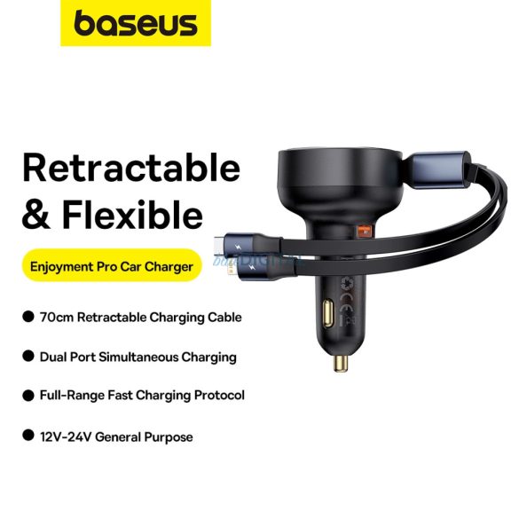 Baseus Enjoyment USB-A autós töltő USB-C / Lightning kábellel 60W - fekete