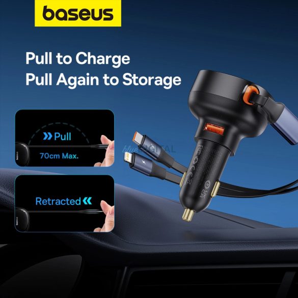 Baseus Enjoyment USB-A autós töltő USB-C / Lightning kábellel 60W - fekete