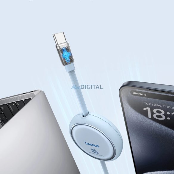 Baseus Free2Draw Mini USB-C - USB-C 100W 1m visszahúzható kábel - kék