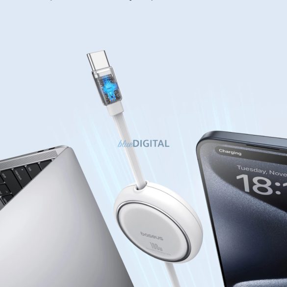 Baseus Free2Draw Mini USB-C - USB-C 100W 1m visszahúzható kábel - fehér