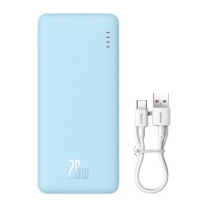 Baseus Airpow powerbank 1xUSB-A és 1xUSB-C csatlakozással + USB-A - Type-C kábellel 50 cm 20000mAh 20W 3A PD - kék