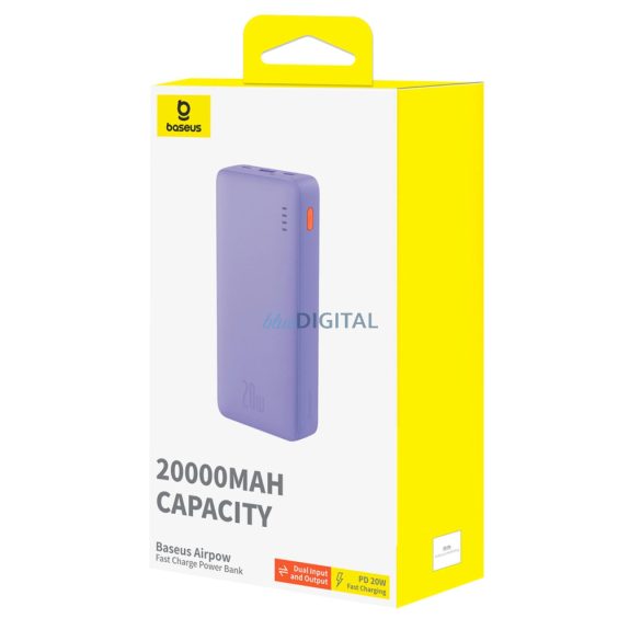 Baseus Airpow powerbank + USB-A - Type-C kábellel 0.5m 20000mAh 20W - lila