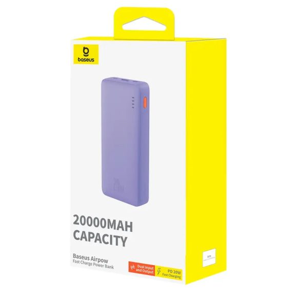 Baseus Airpow powerbank + USB-A - Type-C kábellel 0.5m 20000mAh 20W - lila
