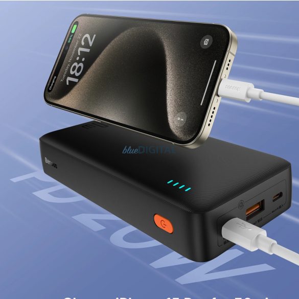 Baseus Airpow powerbank 1xUSB-A és 1xUSB-C csatlakozással + USB-A - Type-C kábellel 50 cm 20000mAh 20W 3A PD - fekete