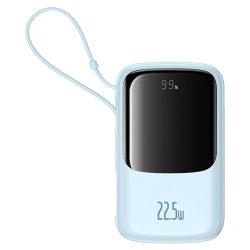   Baseus Qpow Pro+ powerbank 1xUSB-A és 1xUSB-C csatlakozással beépített Type-C kábellel 10000mAh 22.5W 2.4A PD QC - kék