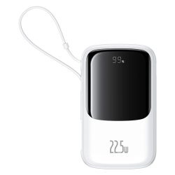   Baseus Qpow Pro+ powerbank 1xUSB-A és 1xUSB-C csatlakozással beépített Type-C kábellel 10000mAh 22.5W 2.4A PD QC - fehér