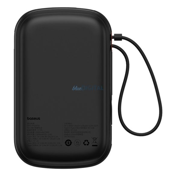 Baseus Qpow Pro+ 20000mAh 22.5W-os powerbank beépített USB-C kábellel és kijelzővel - fekete