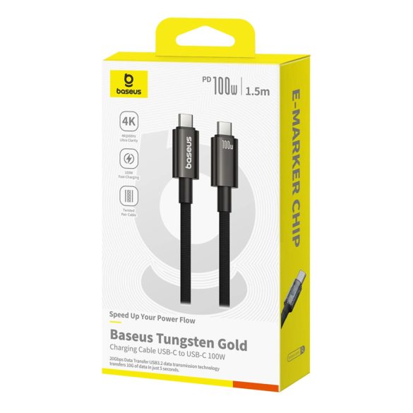 Baseus Tungsten Gold Type-C - Type-C kábel 100W 4K 60Hz 1.5m - fekete