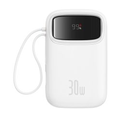   Baseus QPow 2 powerbank 1xUSB-A és 1xUSB-C csatlakozással beépített 2xType-C kábellel 10000mAh 30W 3A PD QC - fehér