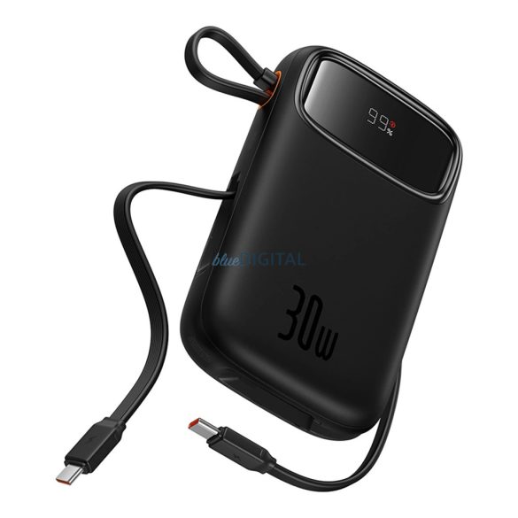 Baseus QPow 2 powerbank 1xUSB-A és 1xUSB-C csatlakozással beépített 2xType-C kábellel 10000mAh 30W 3A PD QC - fekete