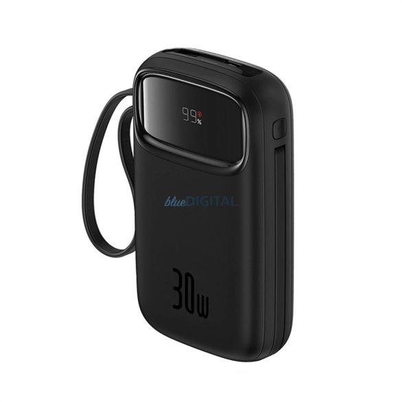 Baseus QPow 2 powerbank 1xUSB-A és 1xUSB-C csatlakozással beépített 2xType-C kábellel 10000mAh 30W 3A PD QC - fekete