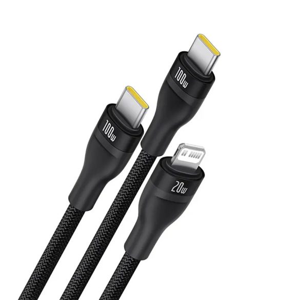 Baseus Flash Series 3 Type-C - Lightning/Type-C kábel 100W 1.5m - fekete