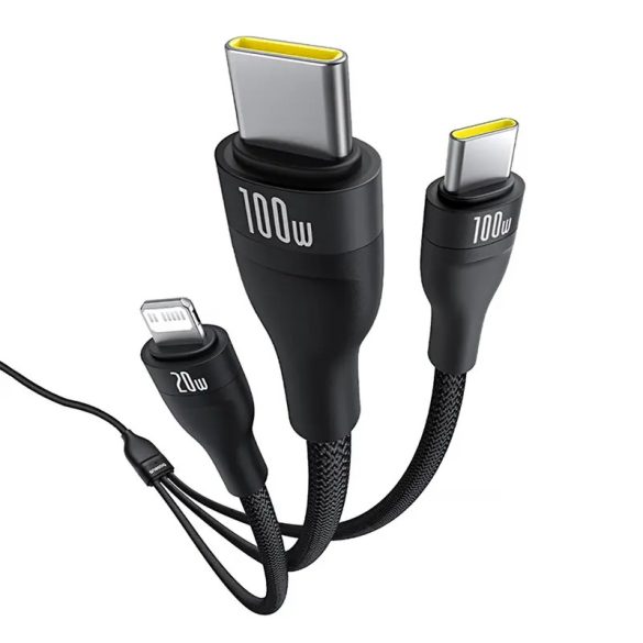 Baseus Flash Series 3 Type-C - Lightning/Type-C kábel 100W 1.5m - fekete