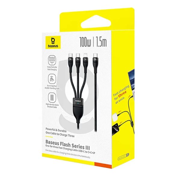 Baseus Flash Series 3 Type-C - Lightning/Type-C kábel 100W 1.5m - fekete