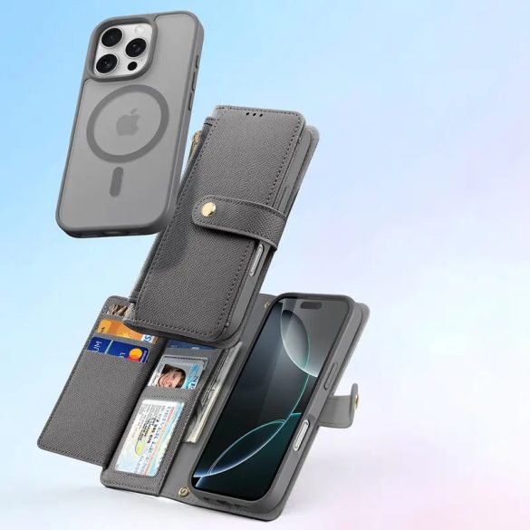 Dux Ducis Lawa MagSafe-kompatibilis könyvtok iPhone 16 Pro Max - szürke